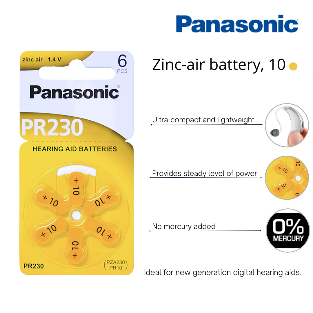 Panasonic Size 10 1.45V Zinc Air Hearing Aid Batteries (30 Pack)