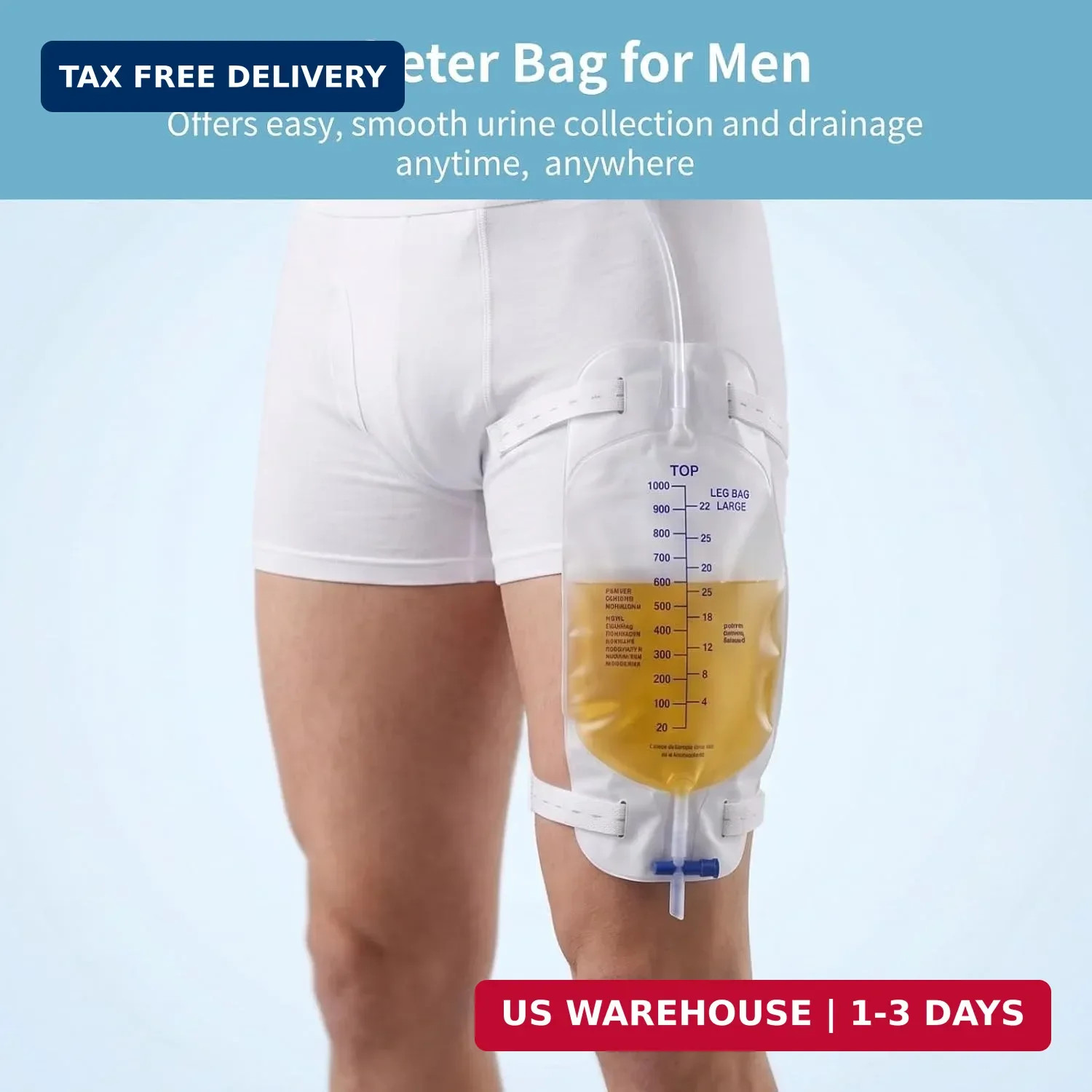 5 PCS Catheter Bags for Men, 1000 ml/33.8oz Foley Catheter Leg Bags, Urine Bags