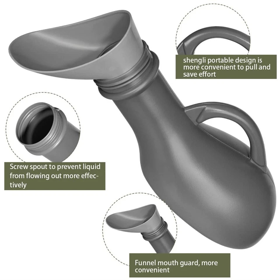 Urinal Bottle Unisex Urinals Portable Urine with Screw 27X9X8CM, Grey