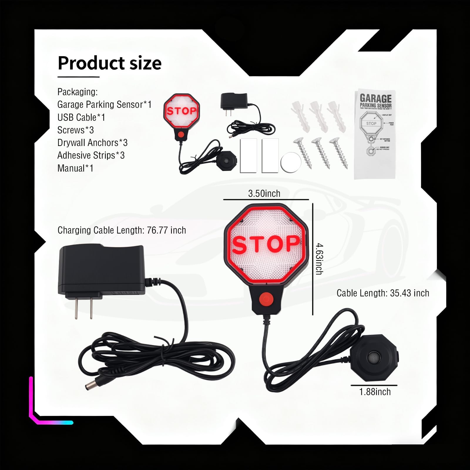 VKQTS LED Garage Parking Aid Adjustable,Dual Power Garage Parking Sensor with…