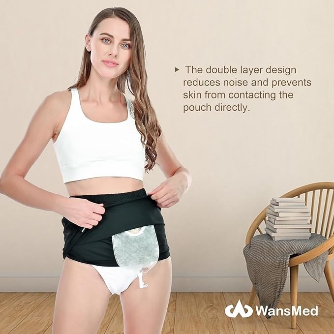 WansMed Ostomy Support Garment Secure Colostomy Bags Black Size XL