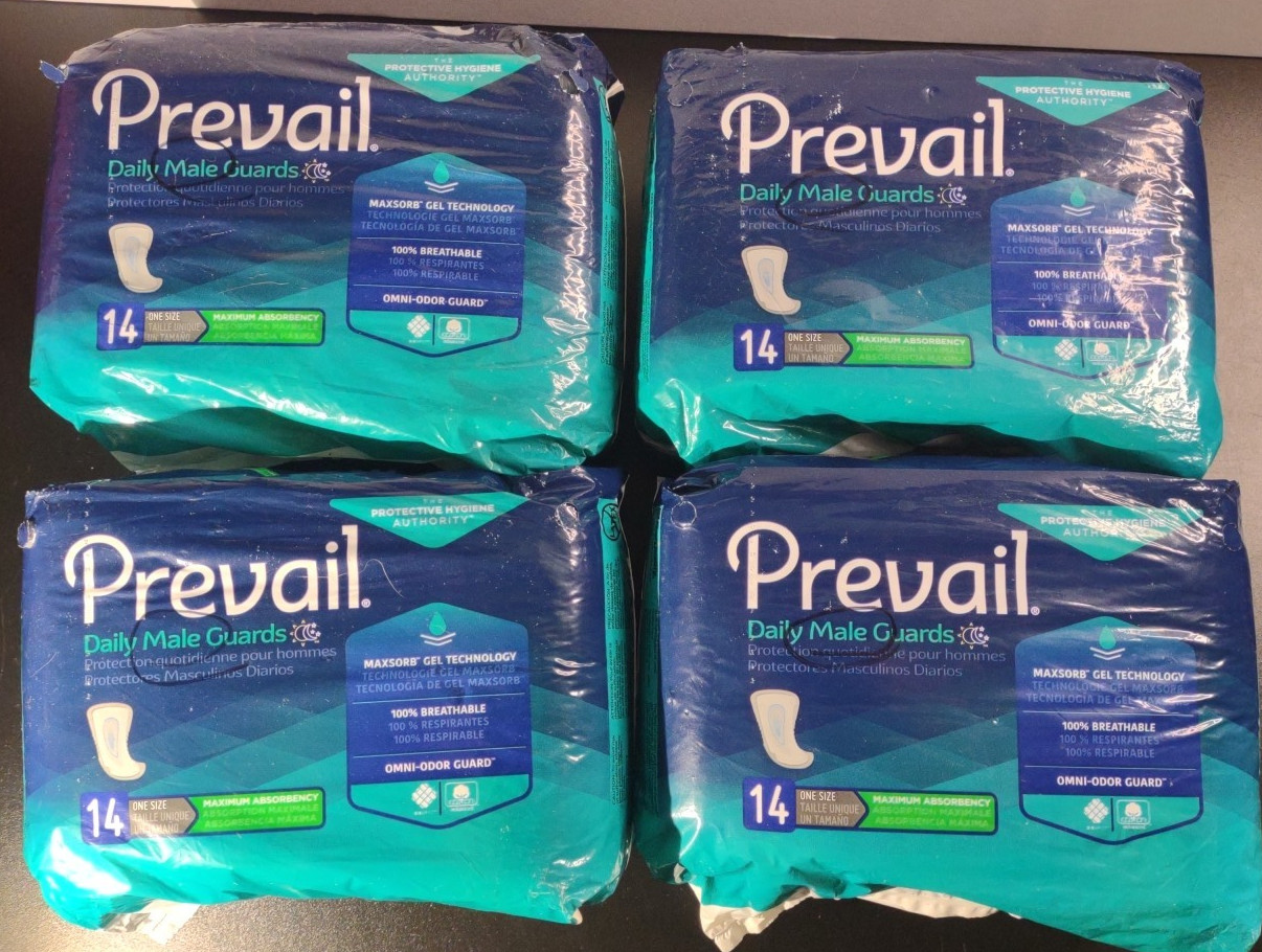 Prevail Daily Male Guards 4 Pk Max Absorbency Maxsorb Gel 14 Pads Each Bag (56)