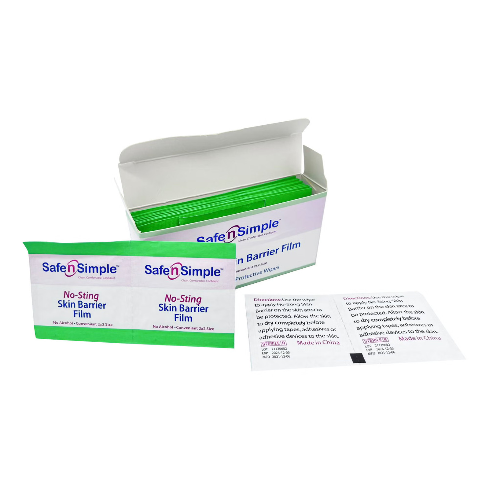 Safe N Simple No-Sting Skin Barrier Wipe Sterile 25 per Box SNS80725