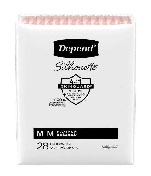 Depend Silhouette Incontinence & Postpartum Bladder Leak Underwear, M, 56 Count