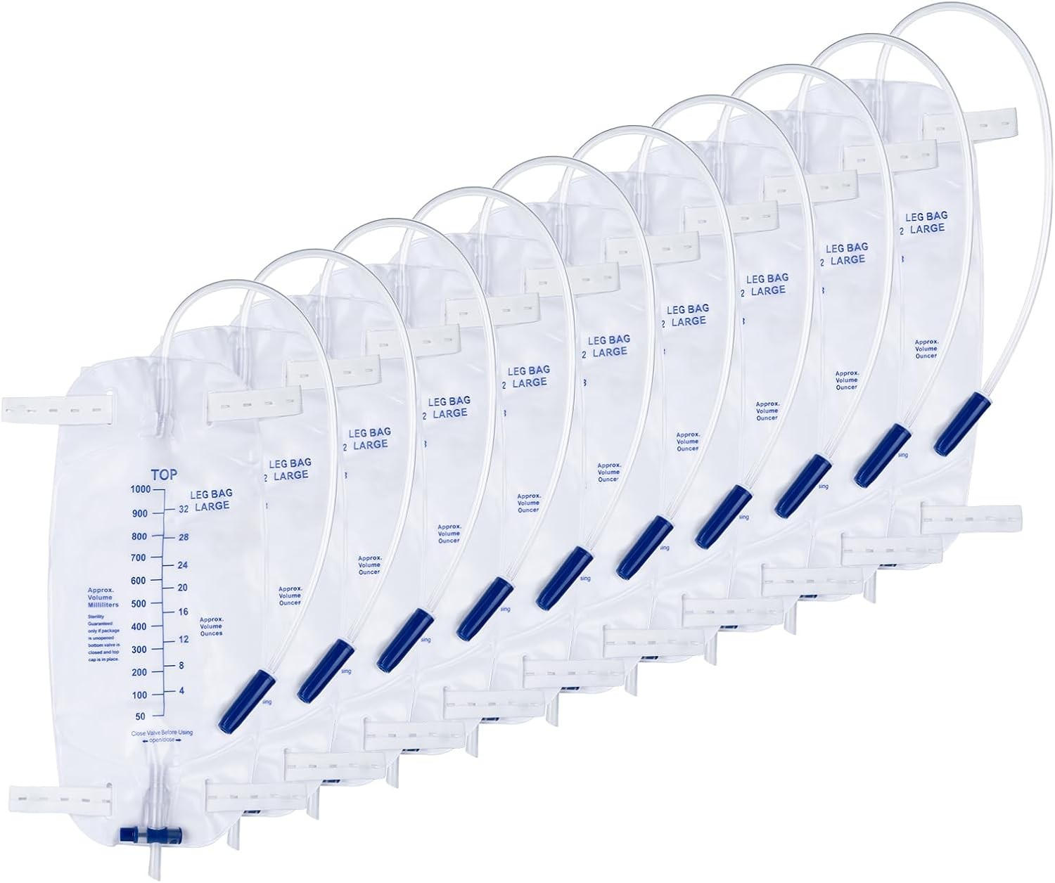 10pcs 1000ml Sterile Urinary Drainage Bags Anti-Reflux Valve & Straps Men Women