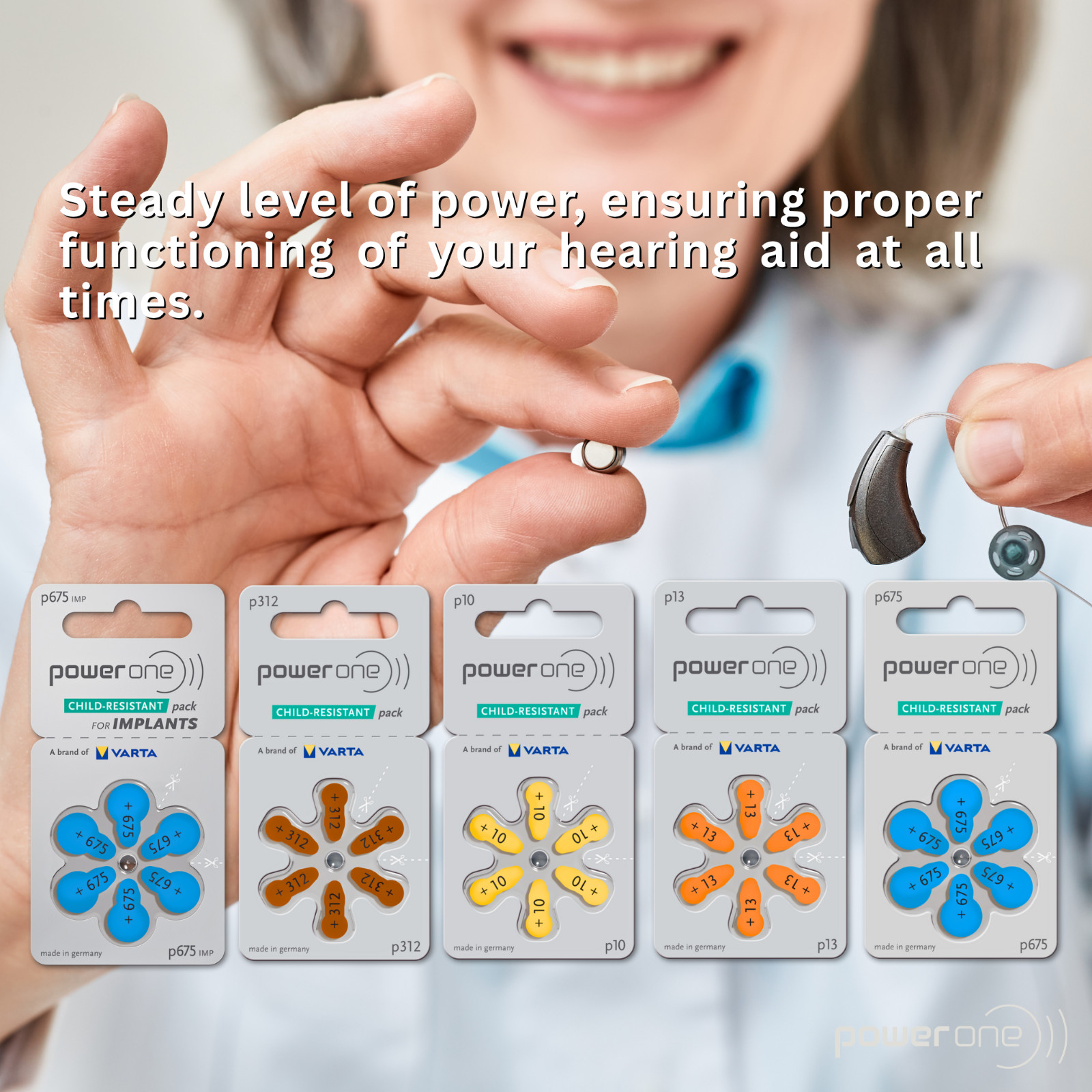 Power One PR44 Size 675 MF 0%Hg Zinc Air Hearing Aid Batteries (12 Pack)