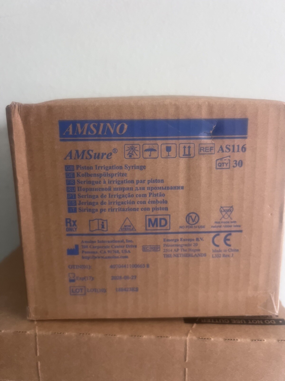 AMSure Piston Irrigation Syringes with Catheter Tip and Protector(Case of 30)NIB