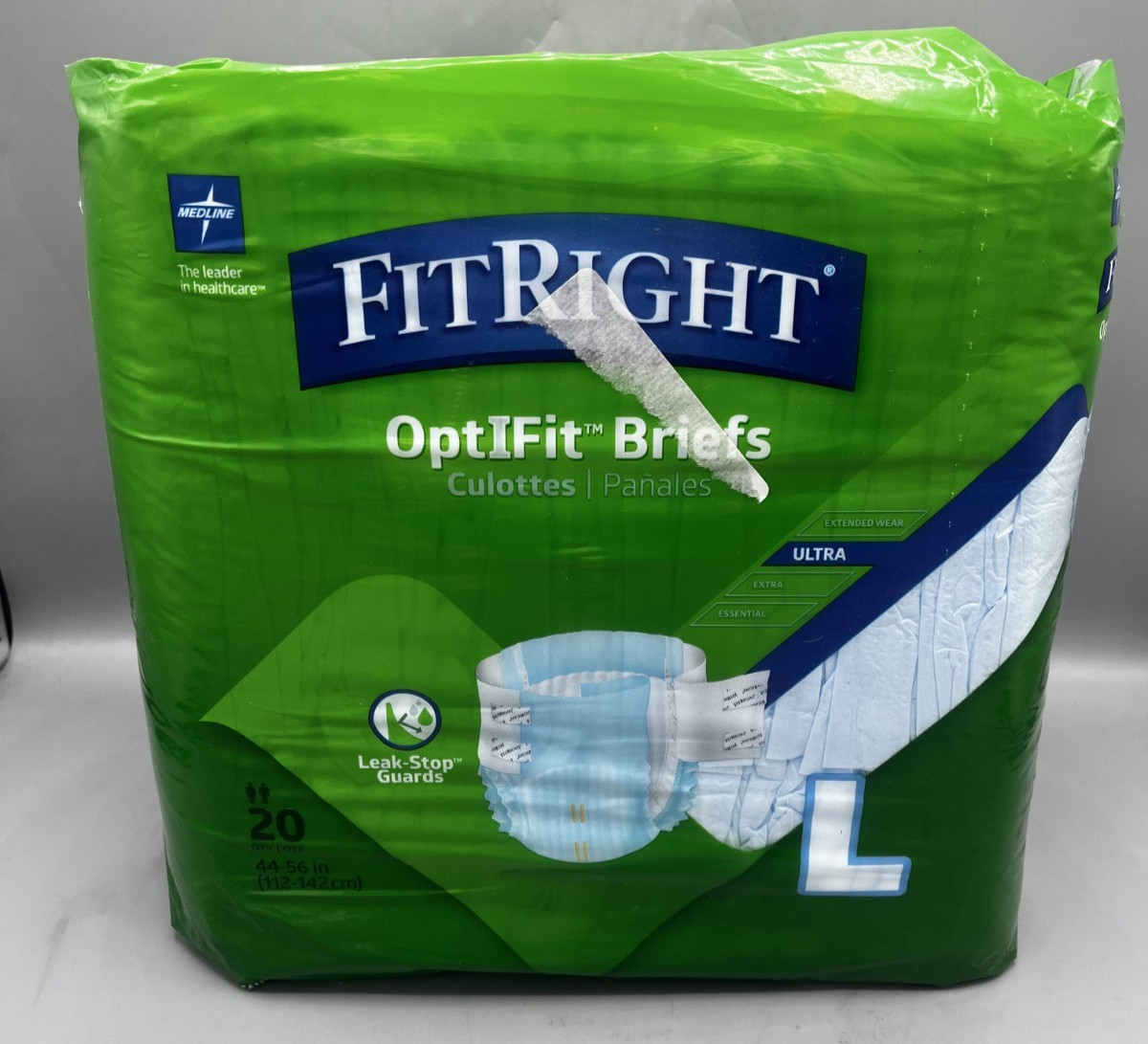 Adult Incontinence Briefs FitRight OptiFit Ultra, Large, 44-56 in, 20 Count NEW
