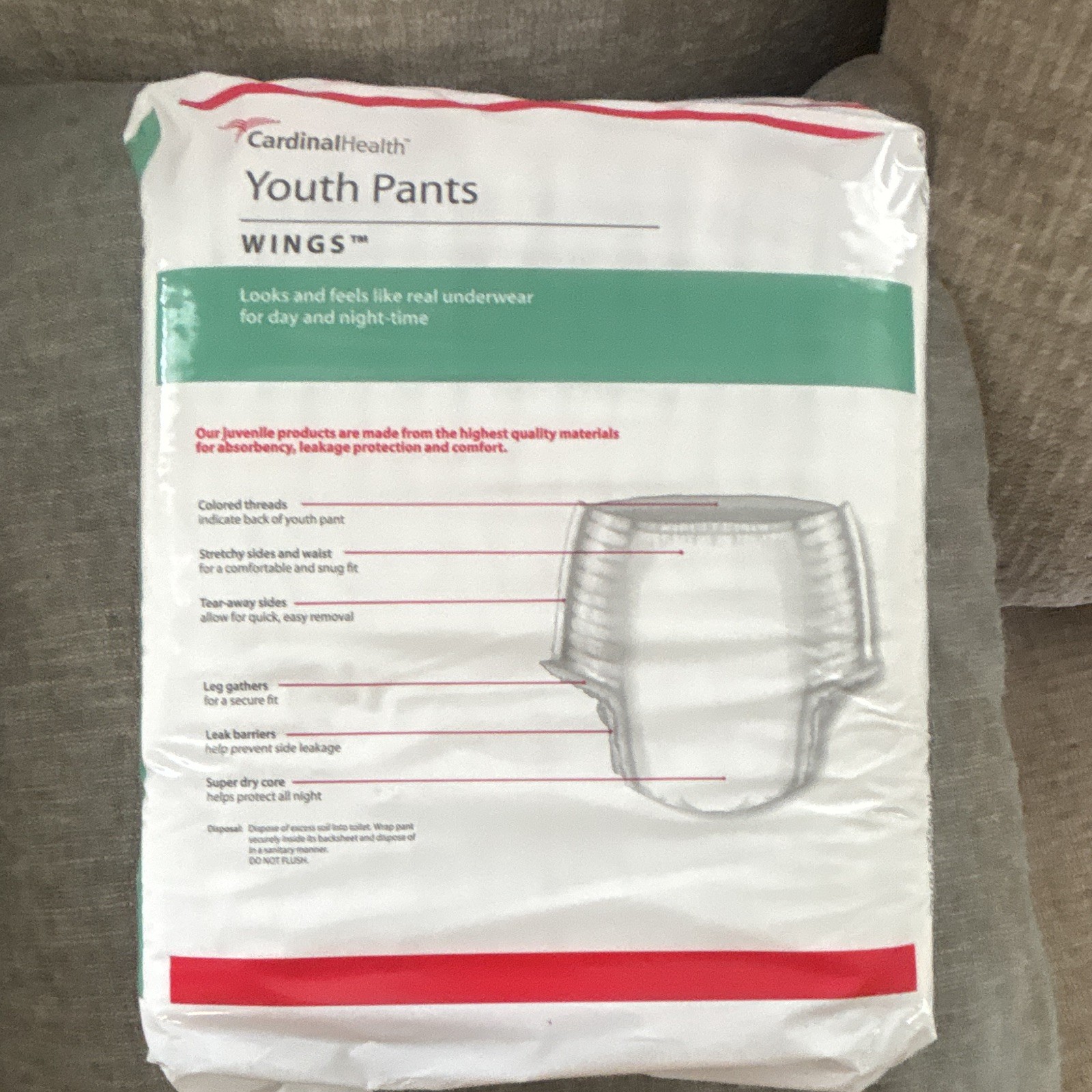 Cardinal Health Wings Youth Incontinence Pants S/M Overnight 800 ml 17 Ct