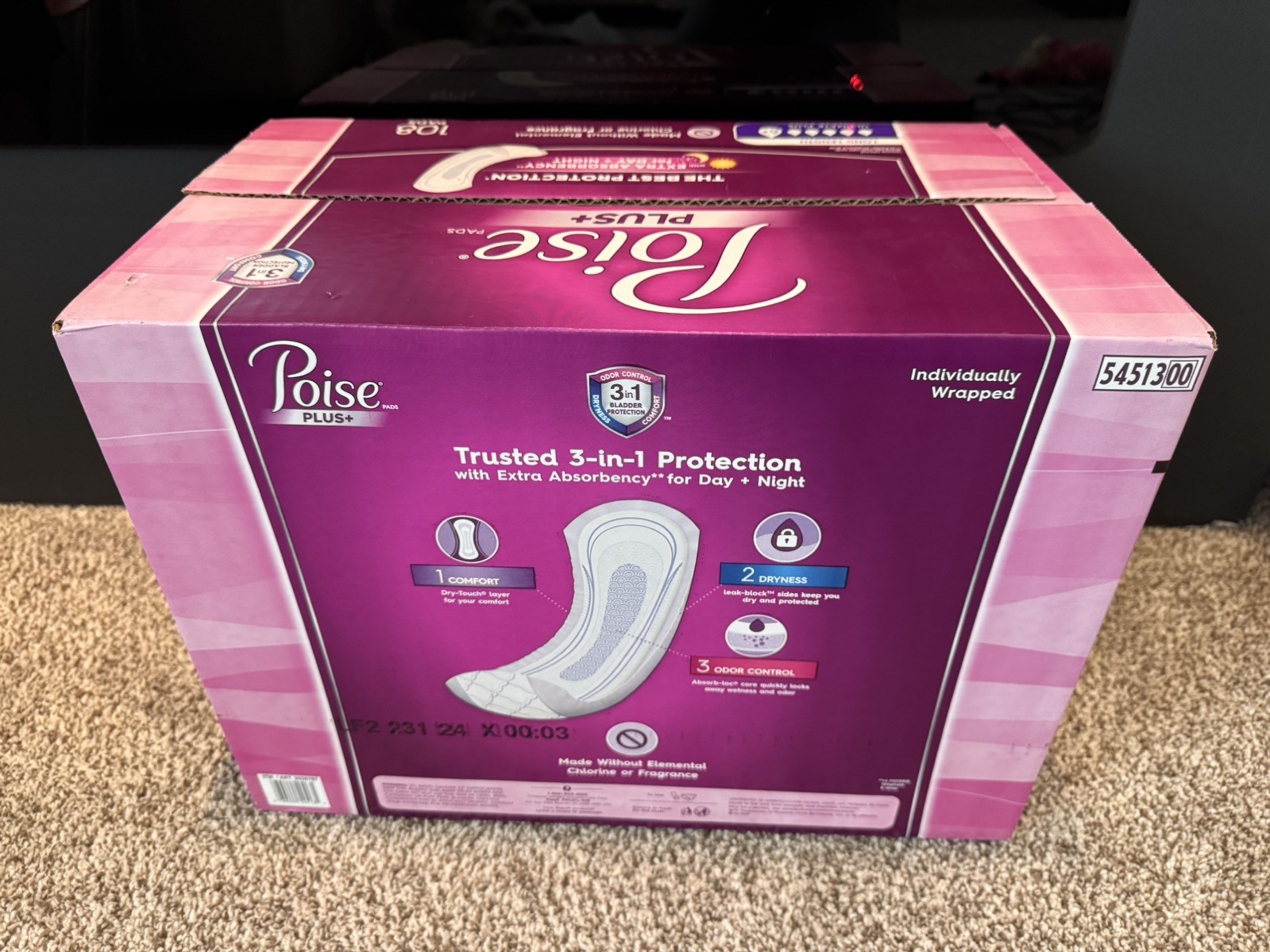 POISE Ultimate PLUS Absorbency Pads 108 Long Length For Day & Night NO Fragrance