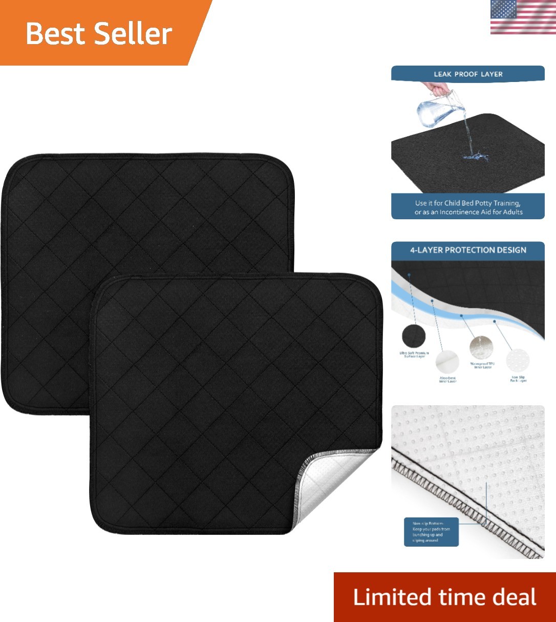 Waterproof Chair Pads for Incontinence 18″ x 16″, 2 Pack | Non Slip Absorbent…