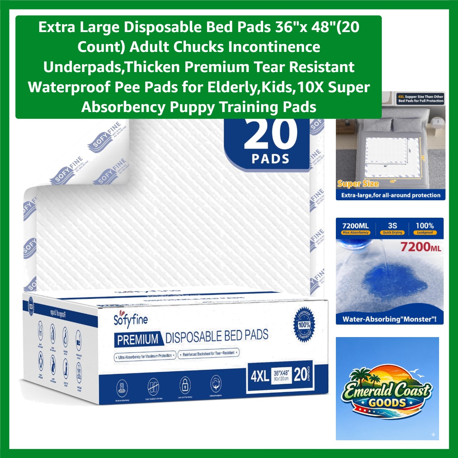 Extra Large Disposable Bed Pads 36″x 48″20 Count Adult Chucks Incontinence Un…