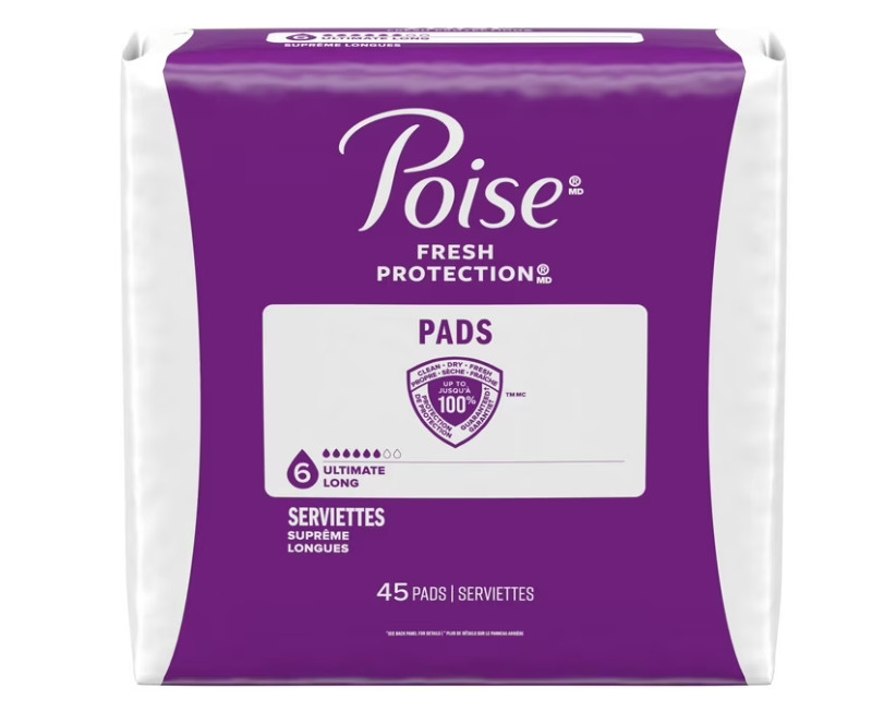 Poise Incontinence Pads for Women Ultimate Absorbency Long 90 Count 6 Drop