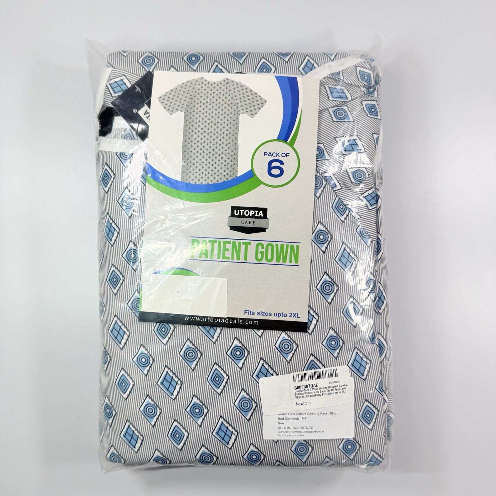 Utopia Care 6 Pack Hospital Patient Gown Diamond Design Cotton Blend Unisex