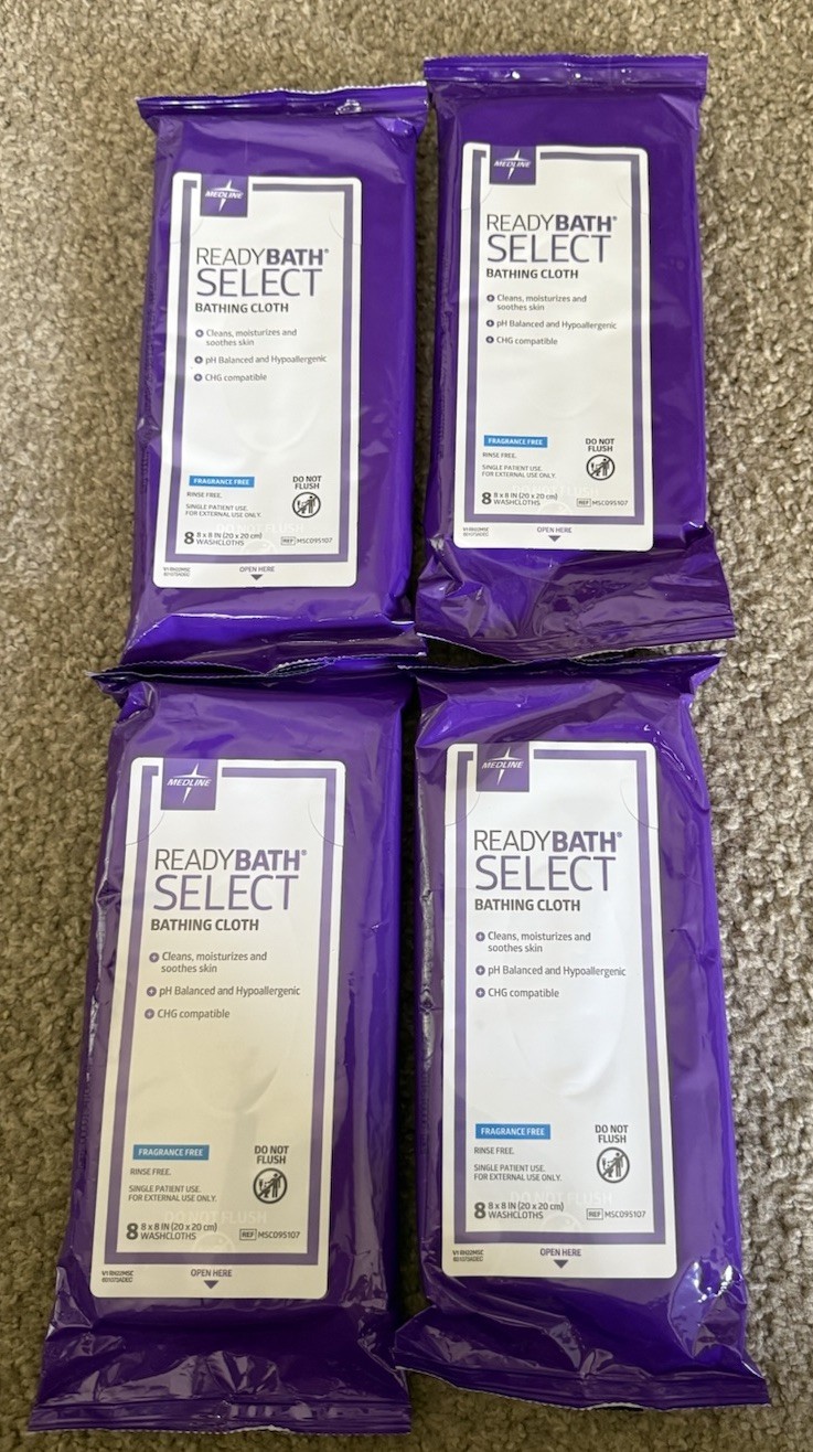 Medline ReadyBath Select Thick Bath Wipes Unscented 4 Packs 8 Each 32 Total