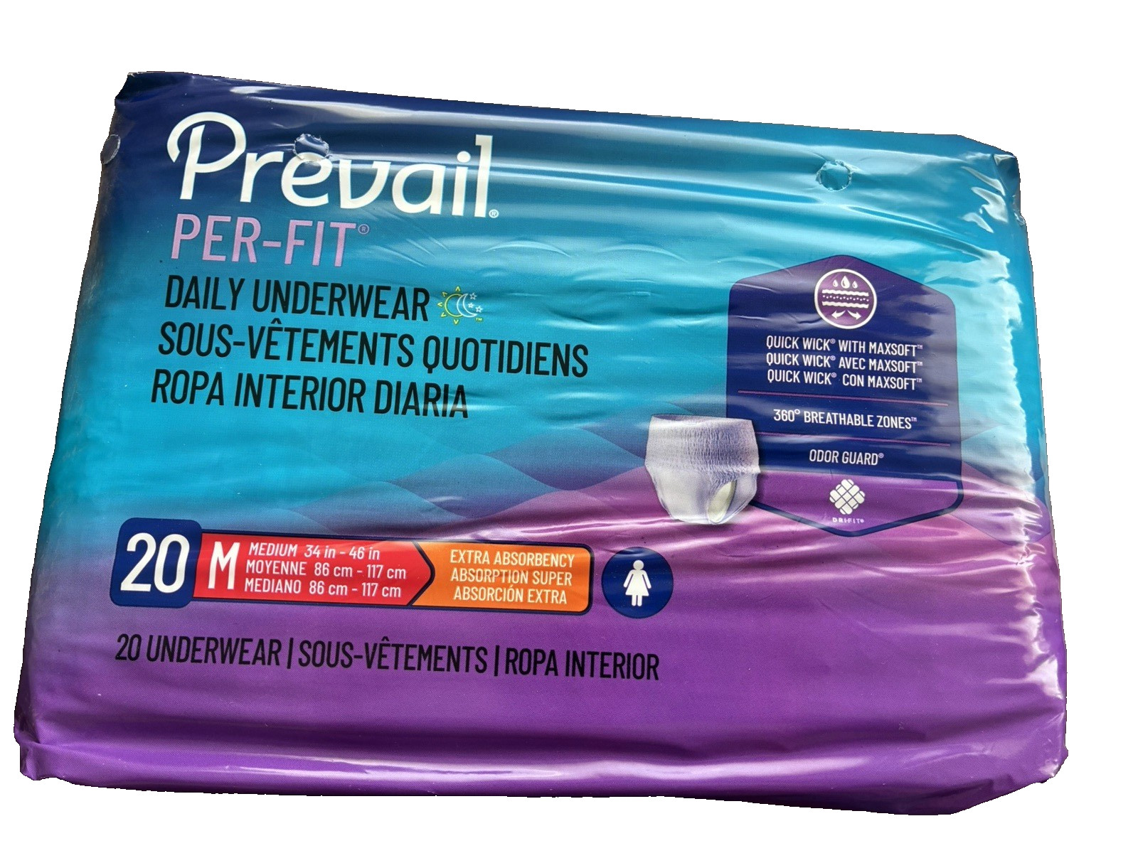 Prevail Per-Fit Adult Daily Underwear Women Medium -34”-46”