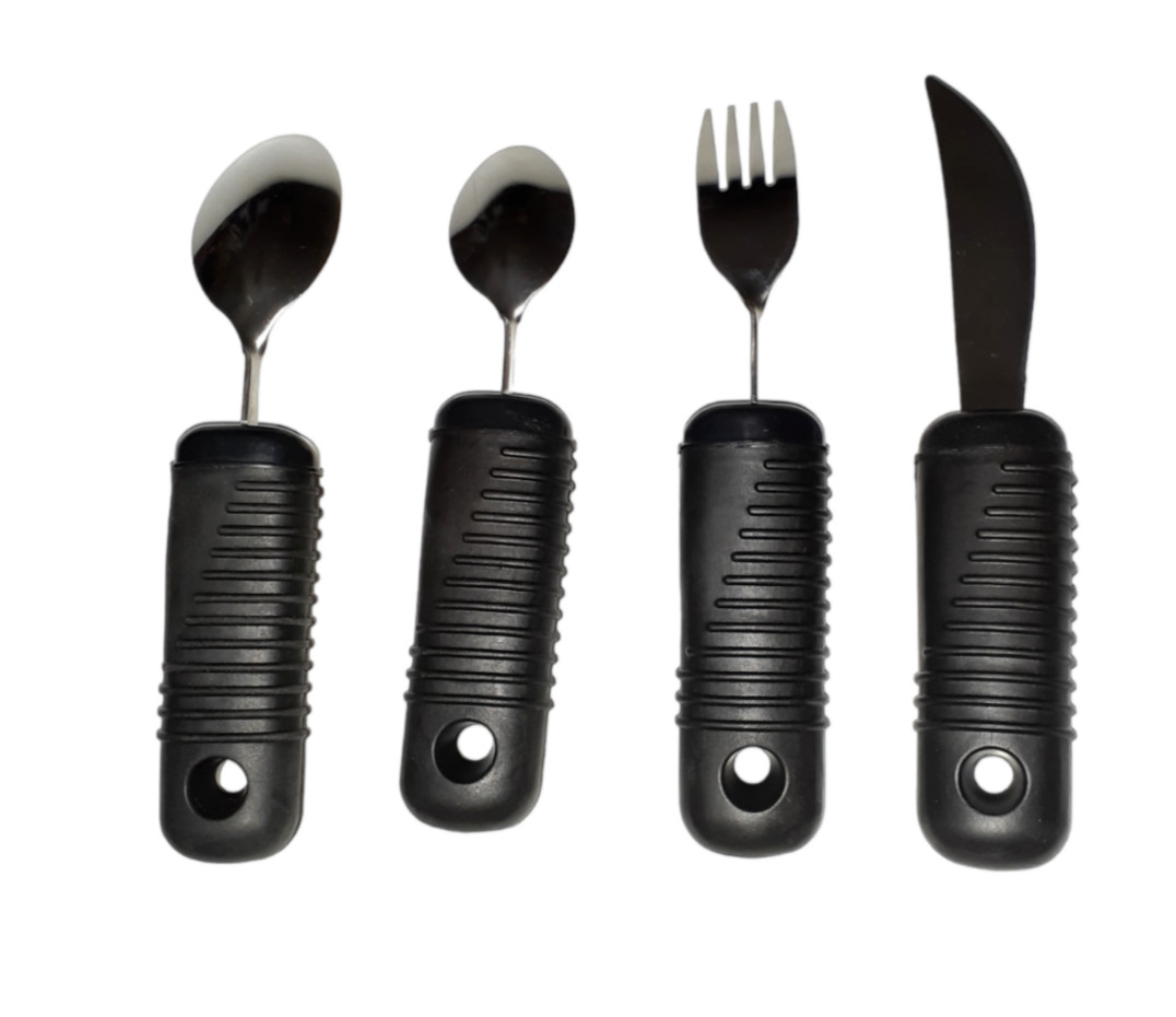 4 Pc Sammons Preston Sure Grip Fork Knife Spoon Aid Utensil Silverware Bendable