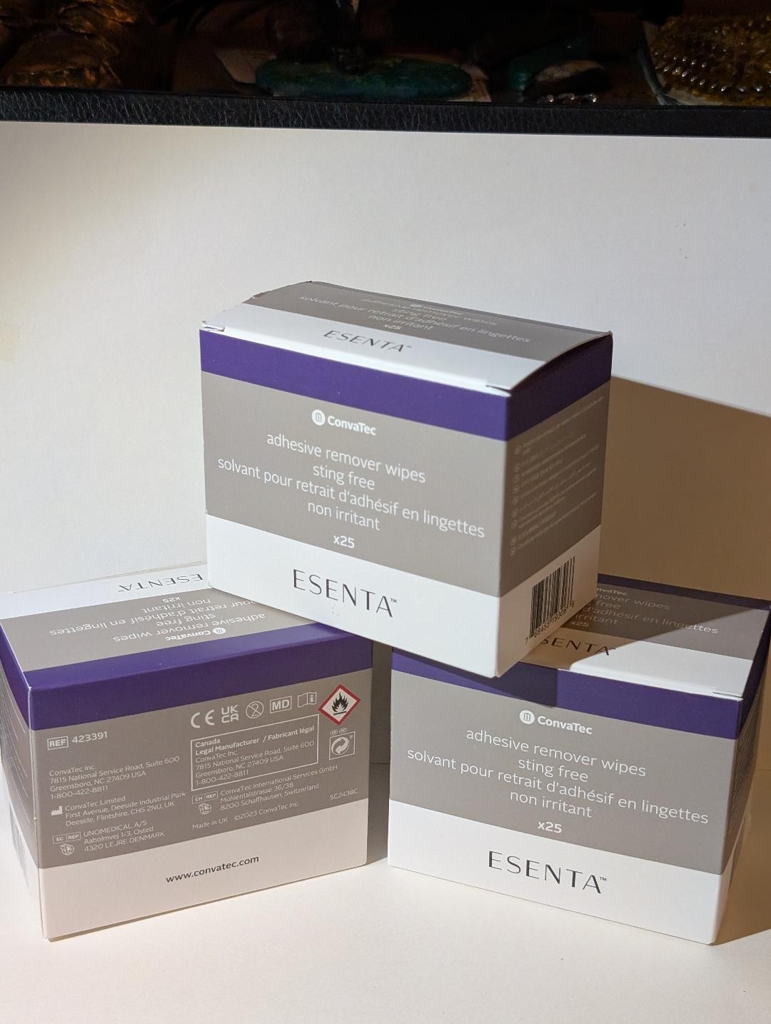#423391 ConvaTec Esenta ADHESIVE REMOVER WIPES: 3 BOXES (25 wipes/box)