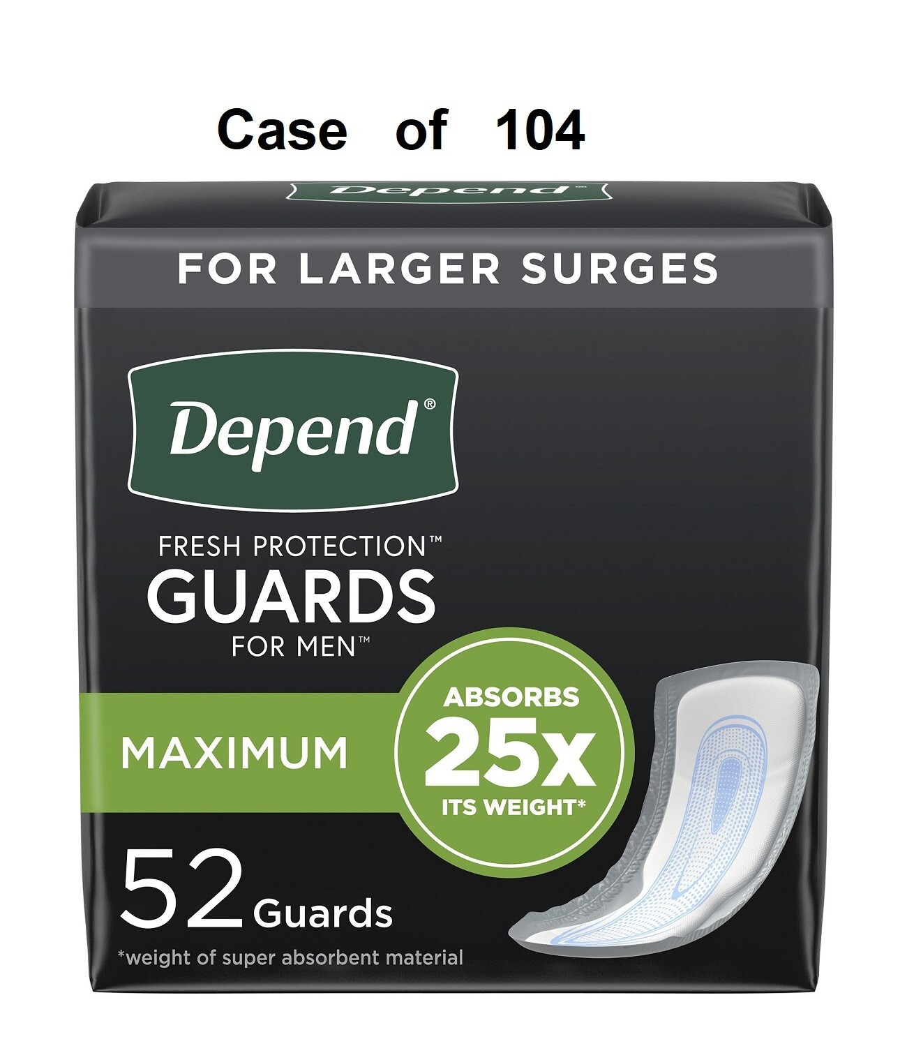 104 Ct Depend Incontinent Pad Bladder Control Pad Guards for Men 12″ L Cup Shape