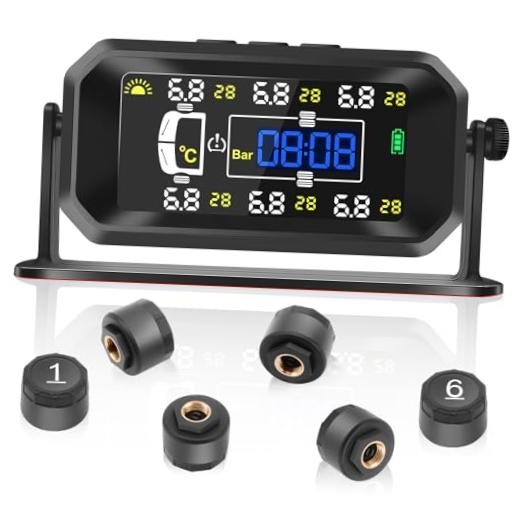 RV TPMS, Solar USB Tire Monitor for RV Trailer Truck, 144PSI with 6 Sensors |