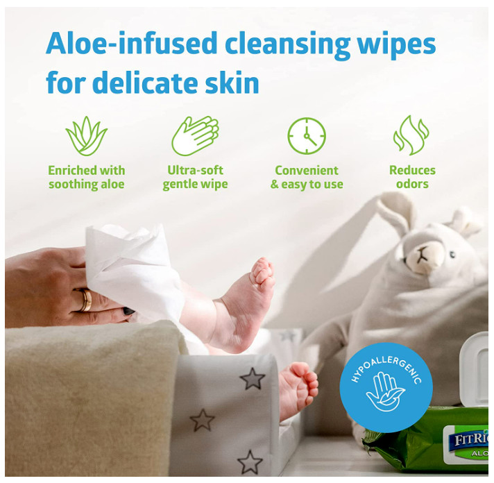 Medline FitRight Aloe Personal Cleansing 8×10″ Wipes 600ct Unscented MSC263954