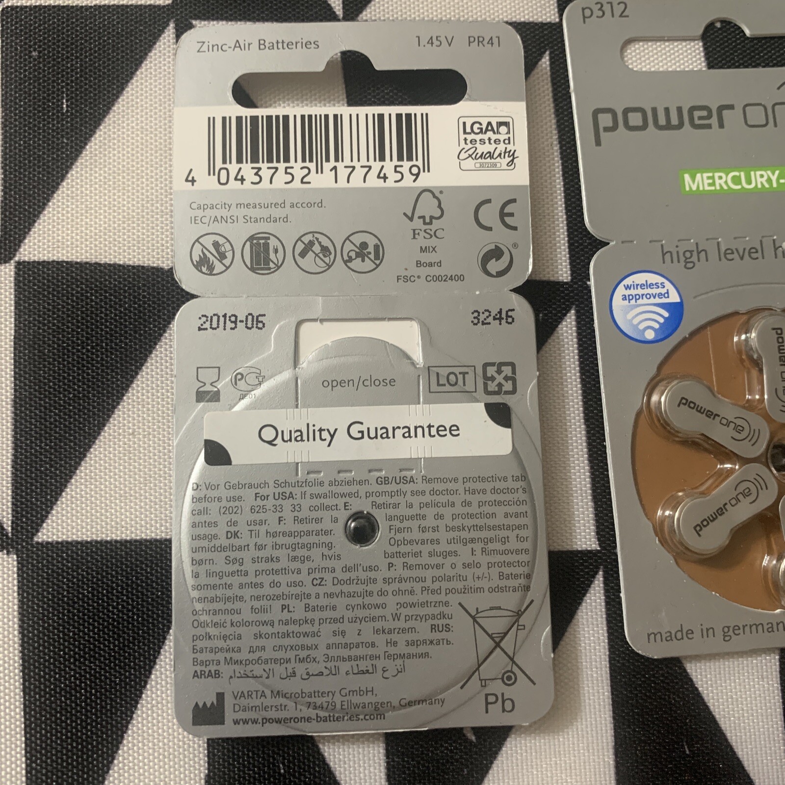Lot of 3 Power One Mercury Free Hearing Aid Batteries Size P312 Exp June 2019