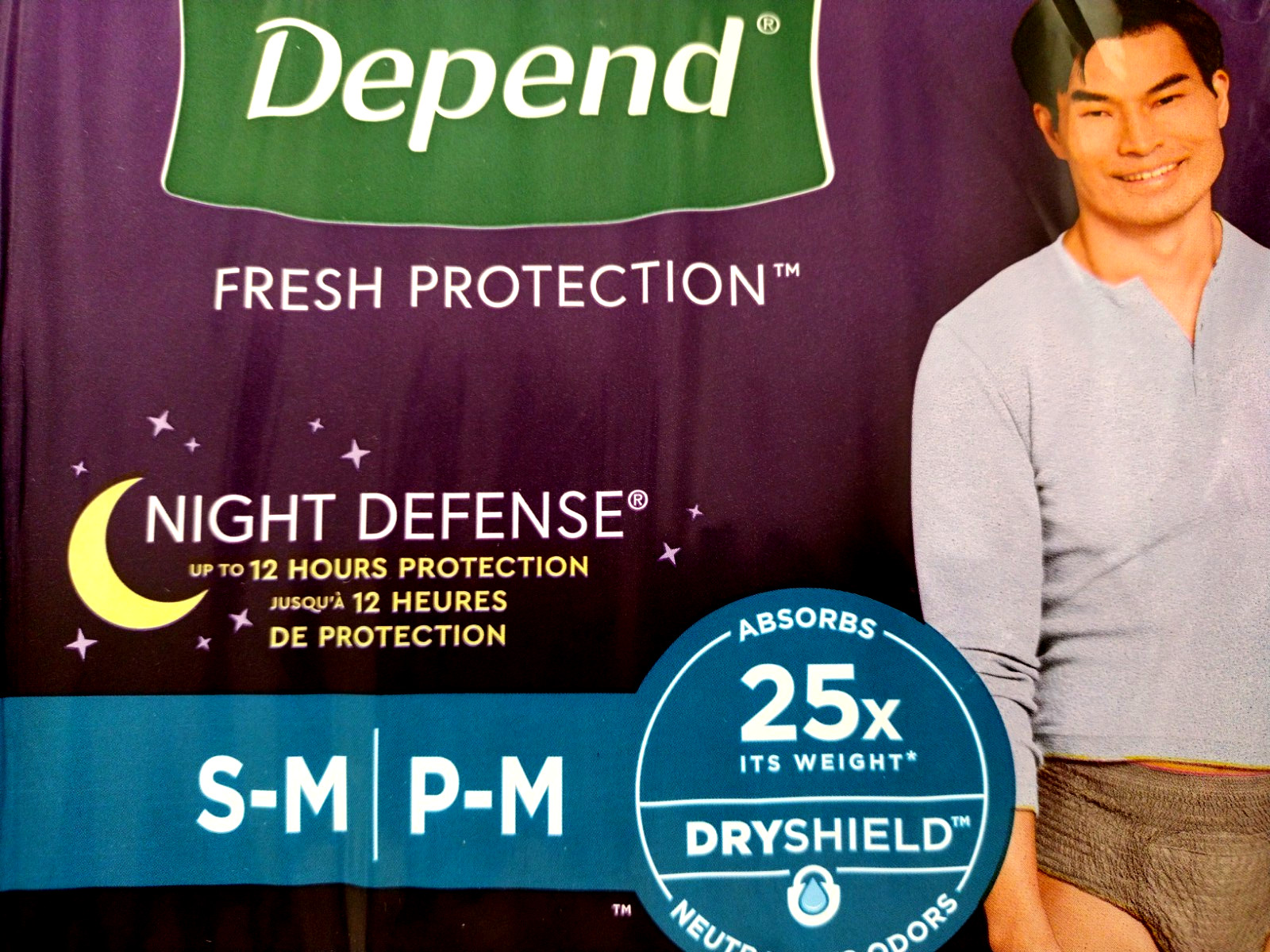 Depend Night Defense Mens Incontinence Underwear, Overnight, S/M, Grey, 30 Count