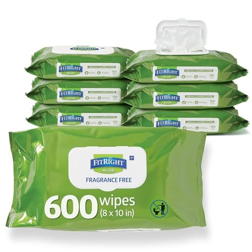 FitRight Personal Cleansing Wipes 8×10″, Aloe, Unscented, 600ct