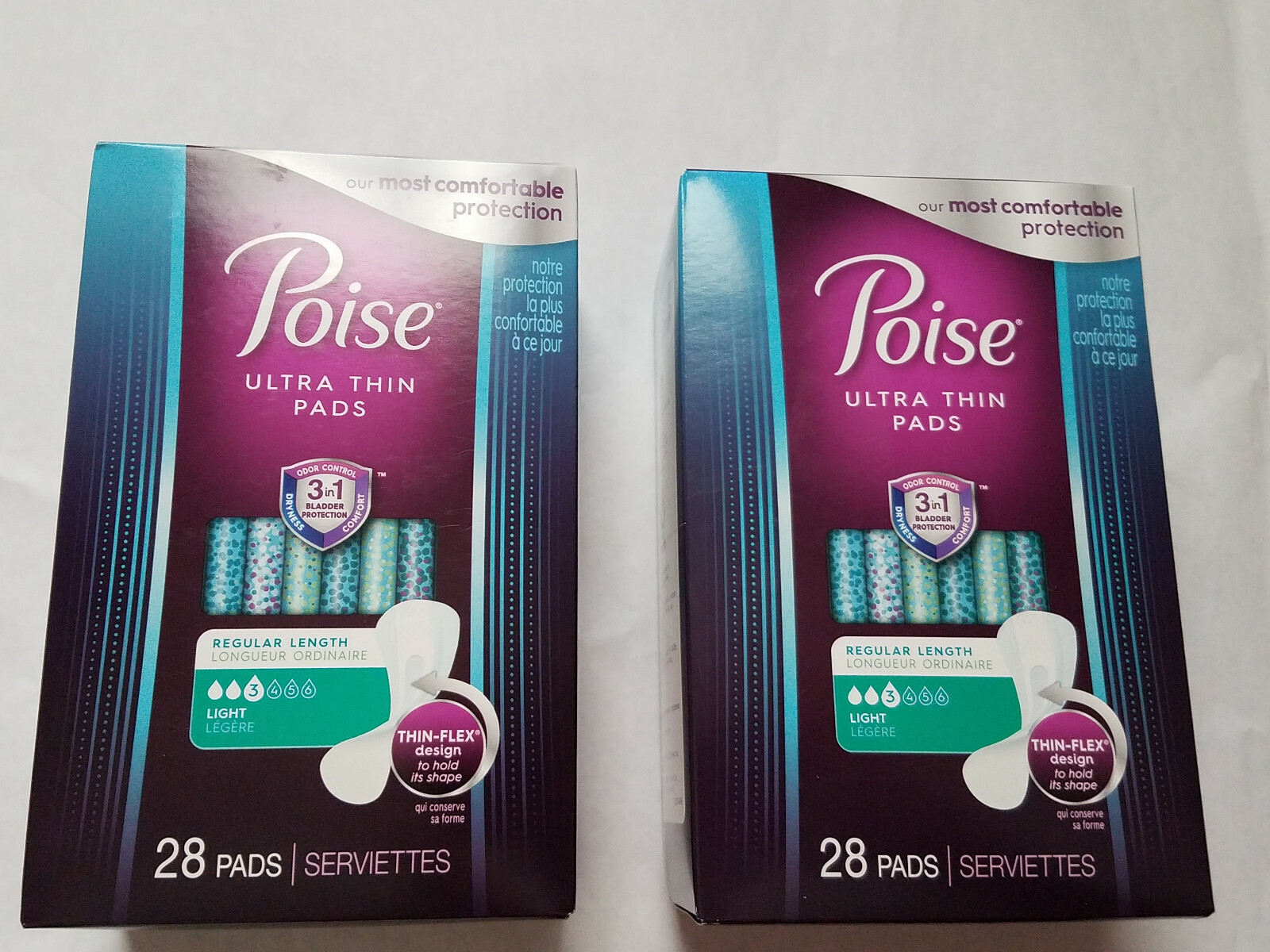 2 Boxes – Poise Ultra Thin Pads – 56 Total Pads