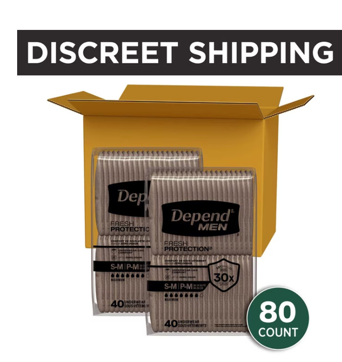Depend Fresh Protection Incontinence Underwear for Men, Adult Diapers, S/M, 80Ct