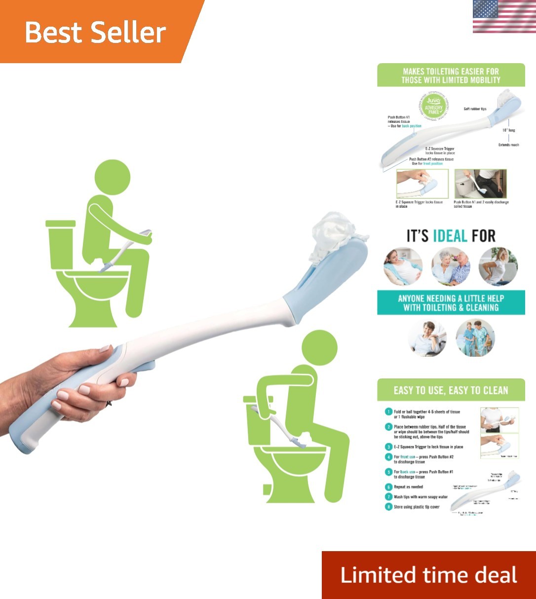 Ergonomic 18-Inch Toilet Aid Wand with Hygienic Cover – Ideal for Personal Care
