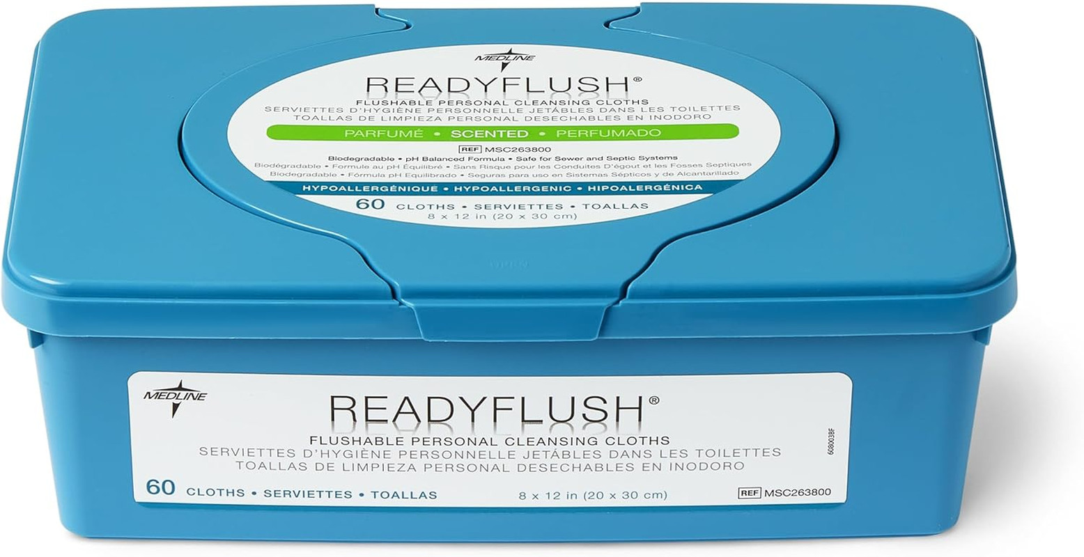 Readyflush Flushable Wipes (60 Wipes per Tub), Scented, Biodegradable Flushab…