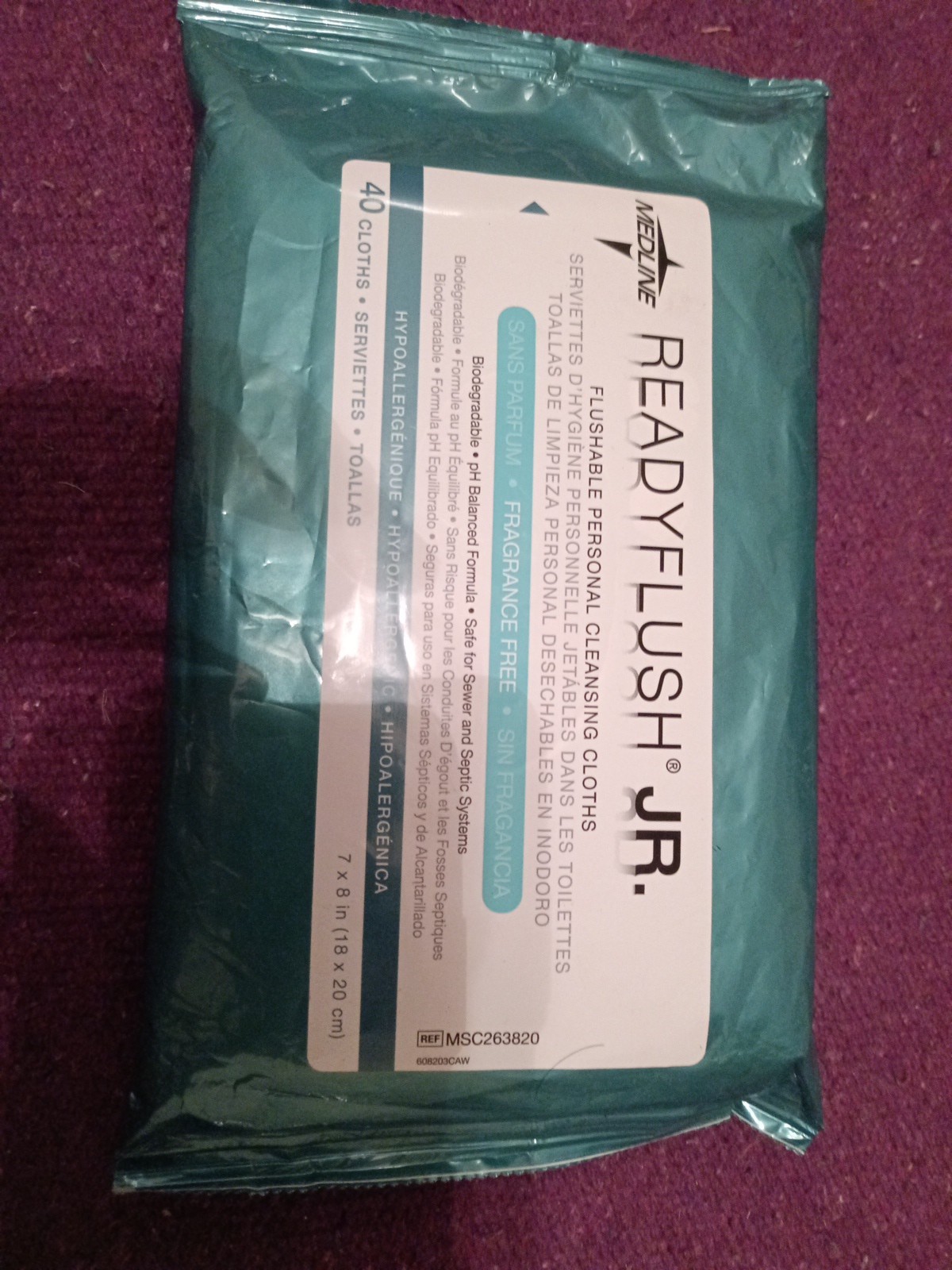 Medline Readyflush Jr Flushable Personal Cleansing Cloths 40 count 7X8 inch