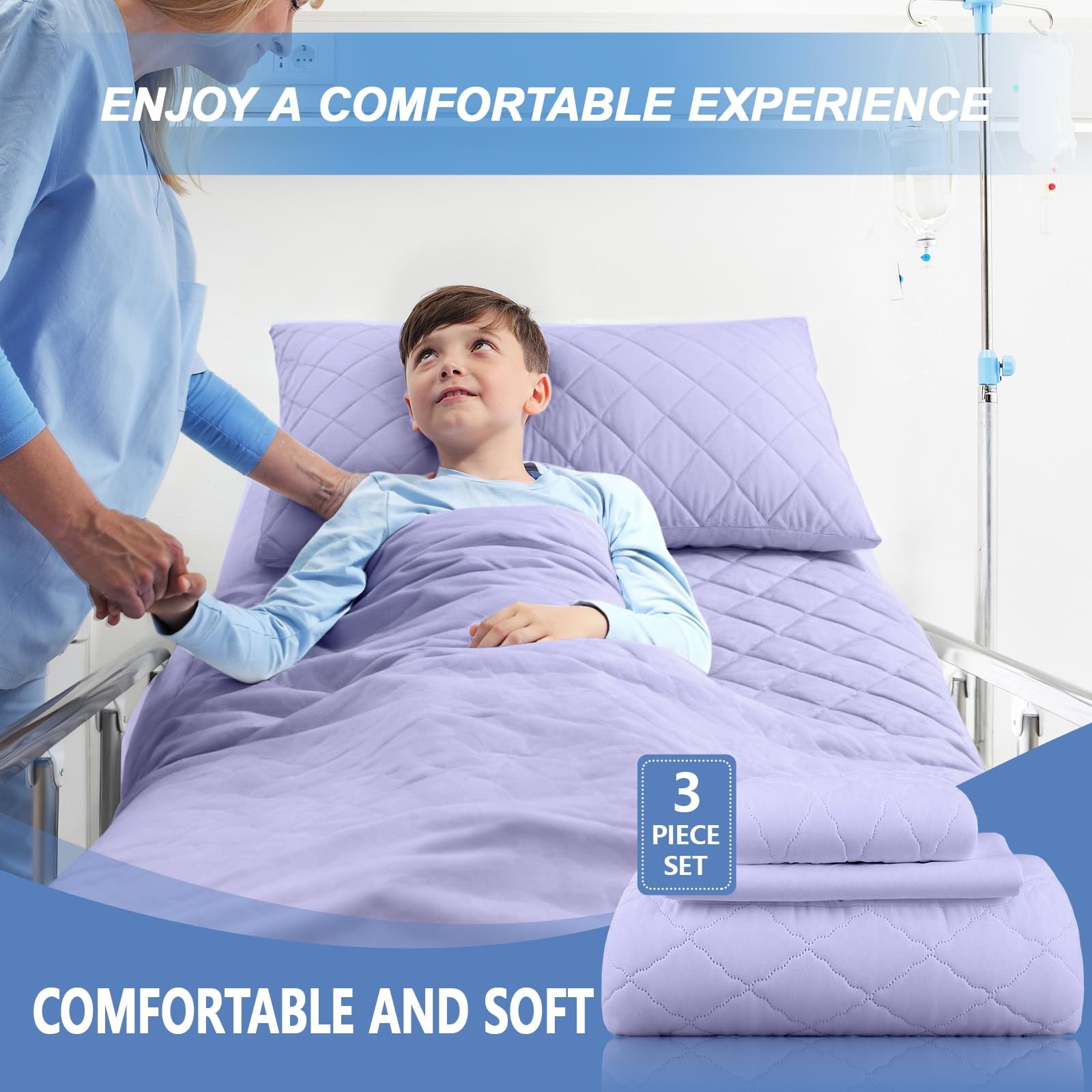 3 Piece Hospital Bed Set, Purple Waterproof Bed Set, Incontinence Protection …