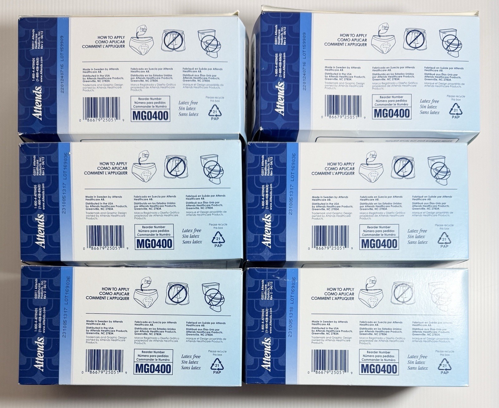 Lot Of Attends Guards For Men Incontinence Care One Size 6 Packs of 16 Each
