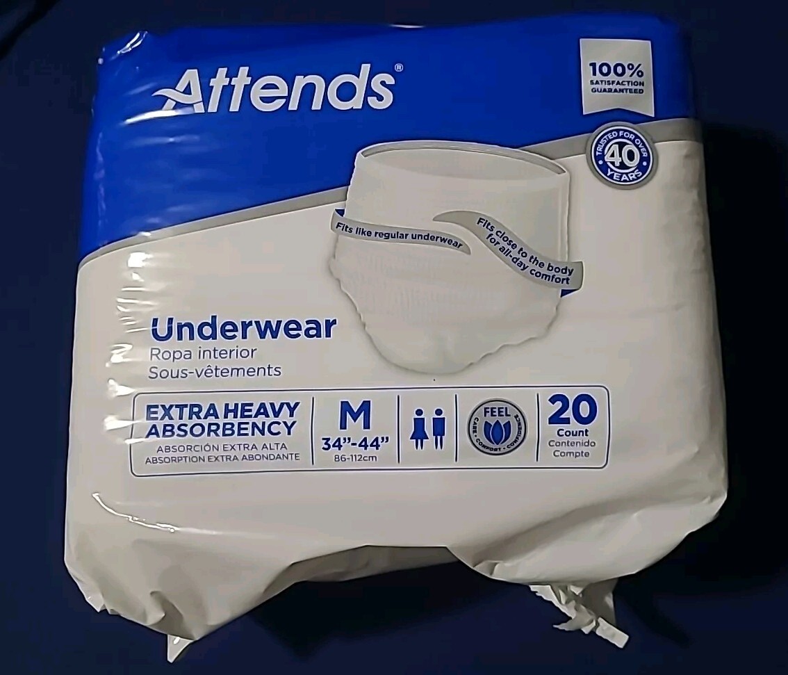 Attends Disposable Underwear Medium Moderate 20 Count. Latex Free/ Odor Shield