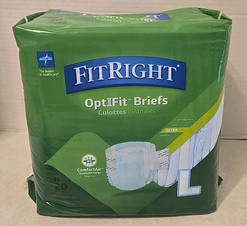 20ct. Medline FitRight OptiFit Briefs Extra 20 Total Briefs Large New In Box