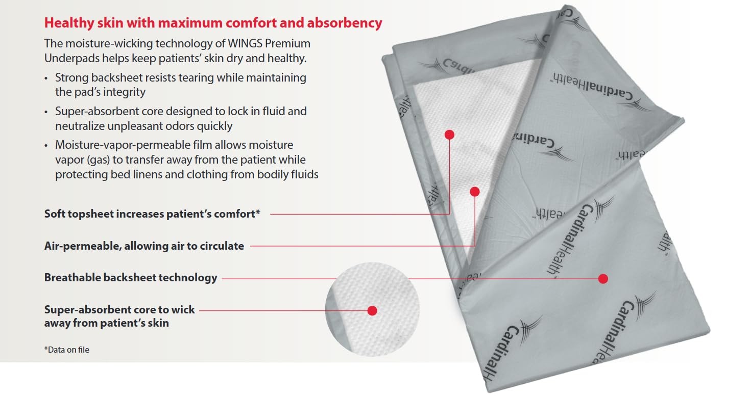 Cardinal Health™ Wings™ Extra Absorbency Premium 30 in x 36 in, White