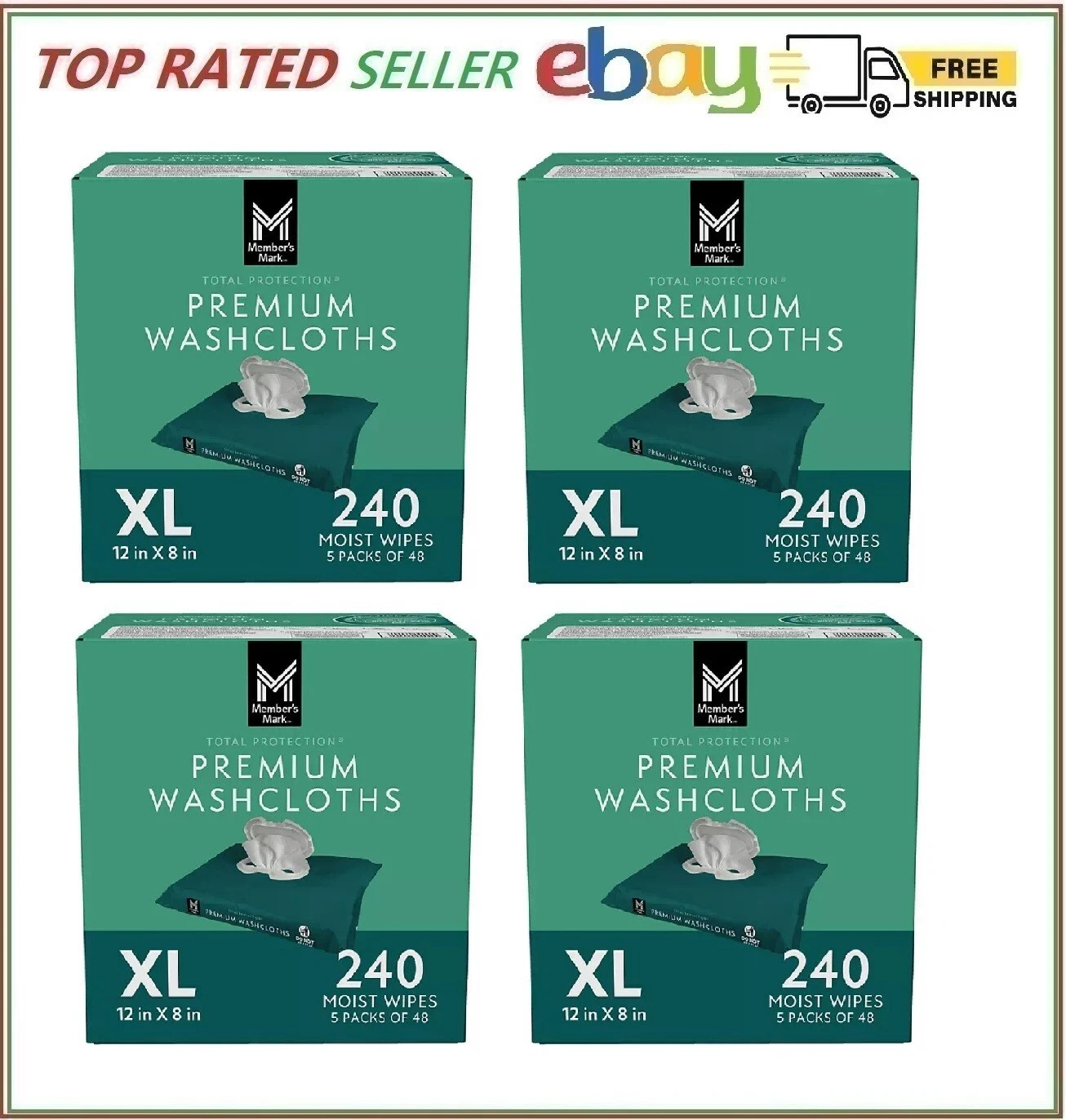 4 PACK – Member’s Mark Adult Washcloths, 240 ct. (Total 960 ct.) FREE SHIP!!