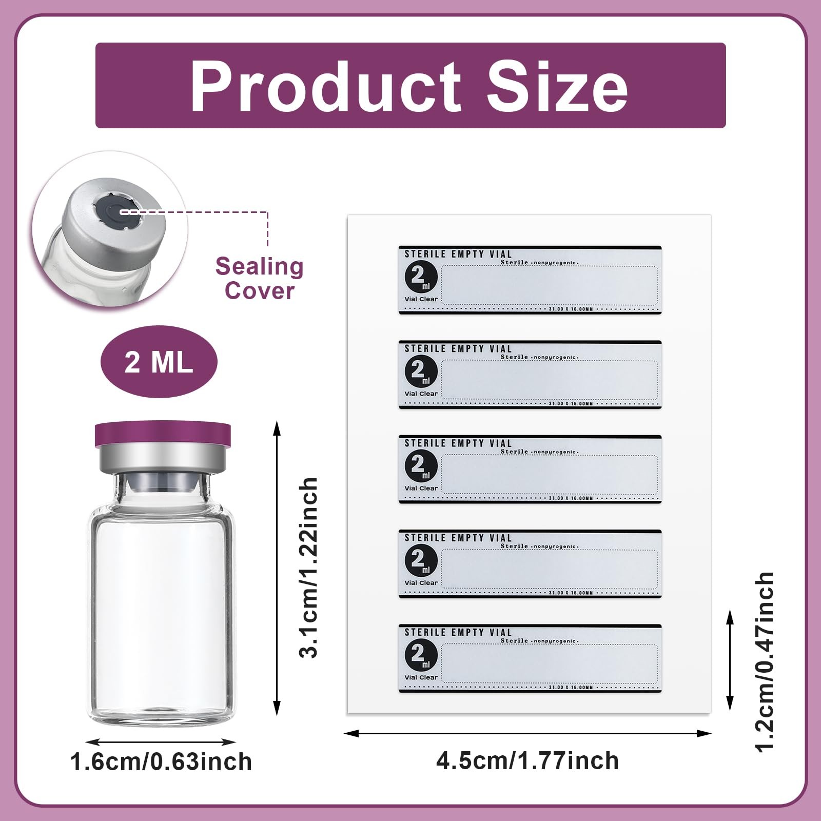 Threlaco 20 Pcs 2ml Sealed Sterile Empty Vials with Self Healing Injection Po…