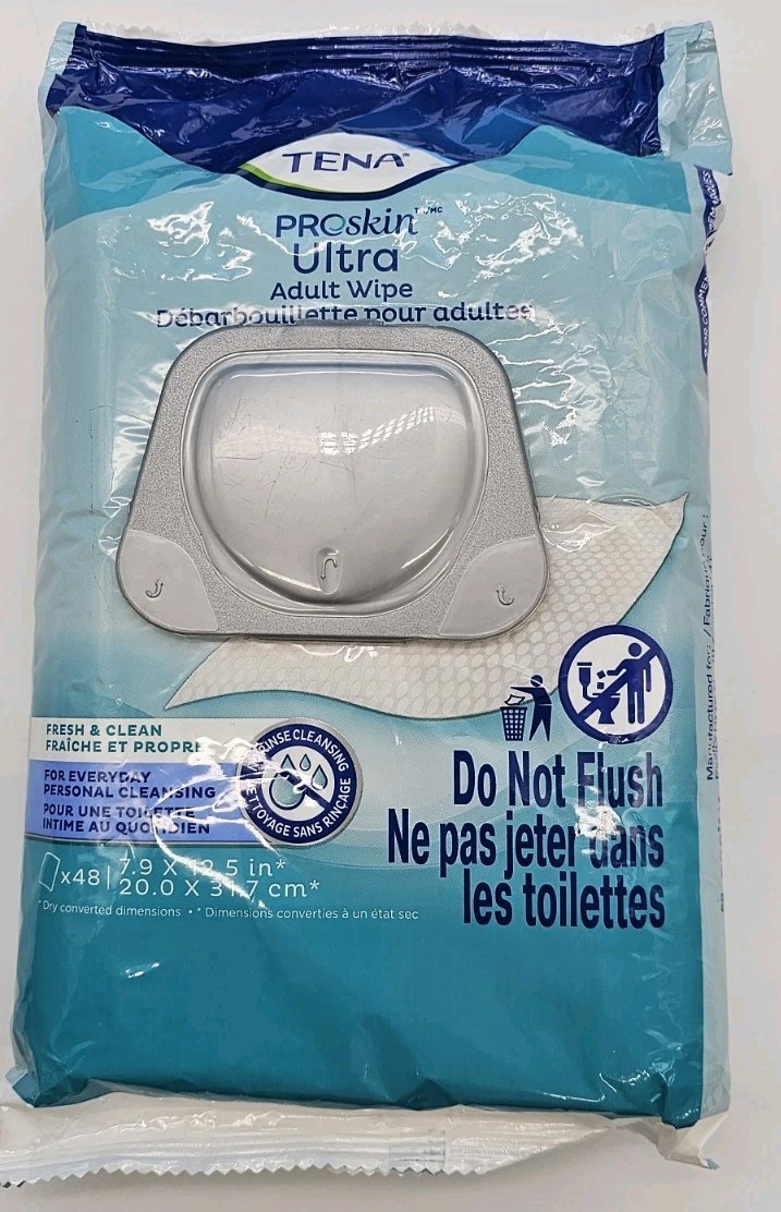 Tena Proskin Ultra Adult Wipes – 7.9 in x 12.5 in – 48 Count – Pack of 1