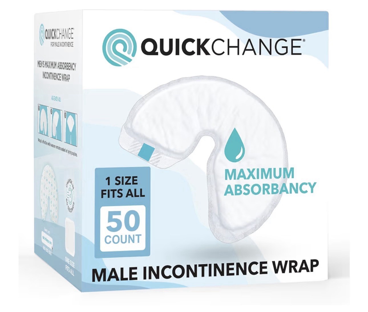 QuickChange Men’s Incontinence Wrap | Maximum Absorbency | One-Size | 50 Count