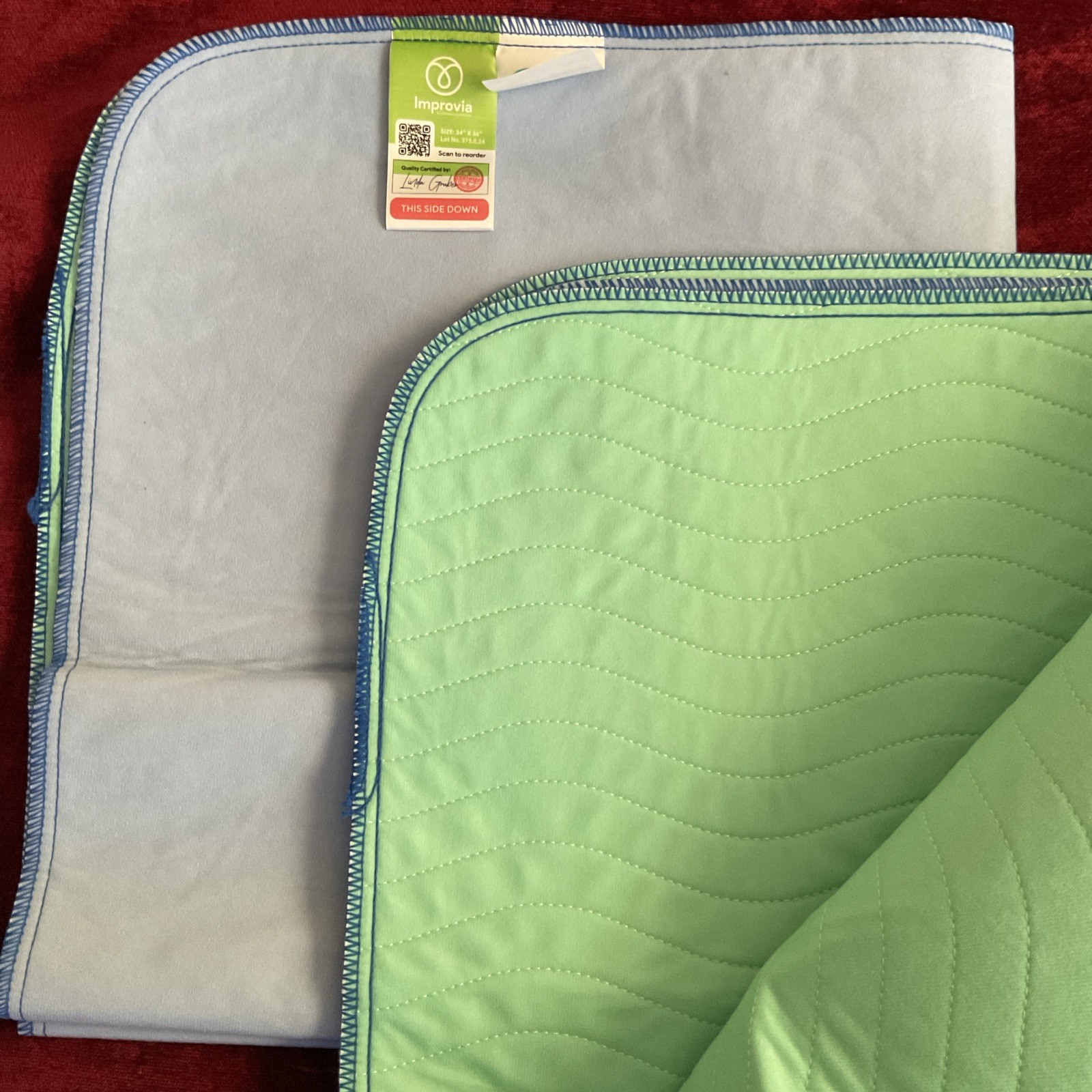 Improvia Washable Underpads 34”x36” Green Blue Set Of 2