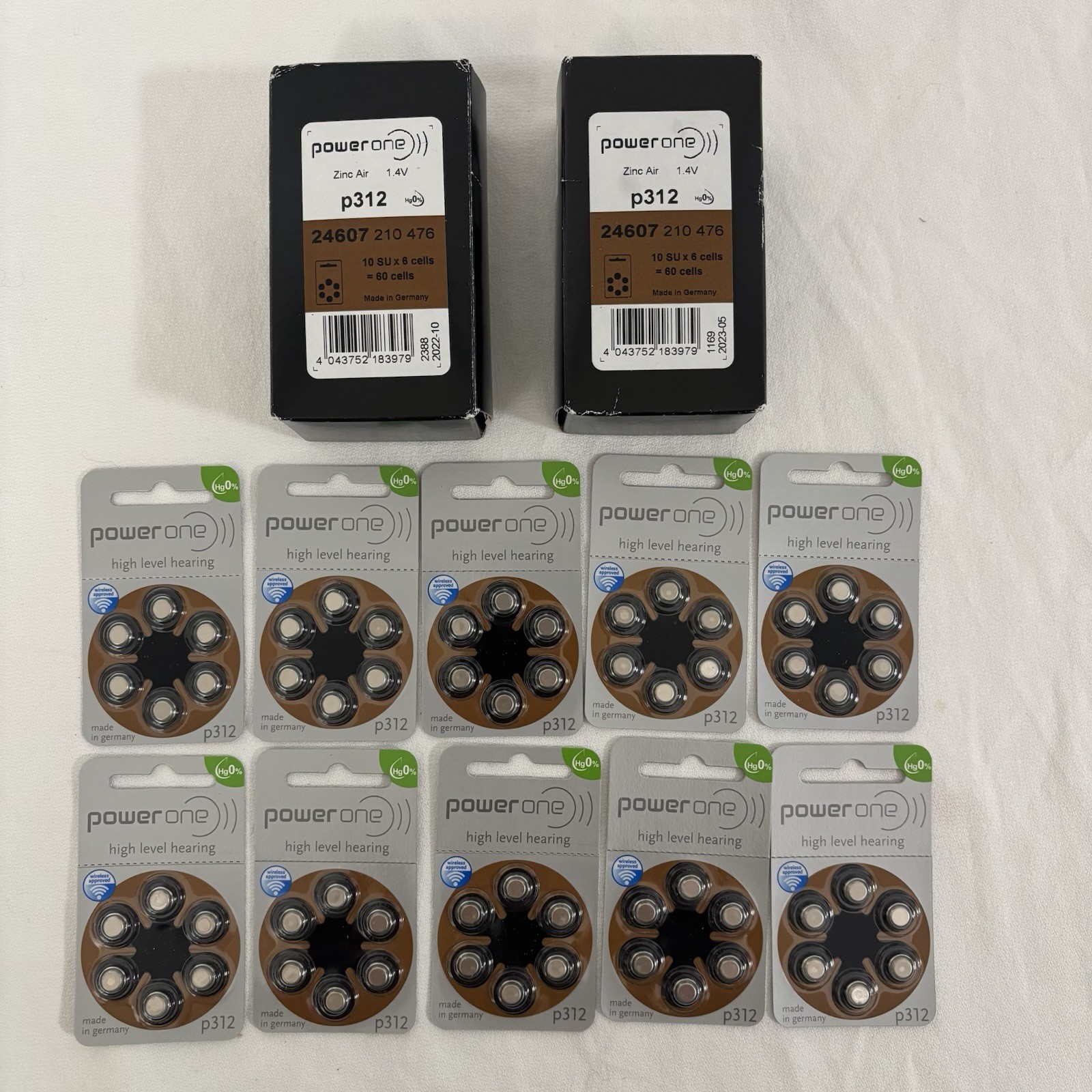 Power One Hearing Aid Batteries P312 20 New Packs 120 Total Exp 10-2022 & 5-2023