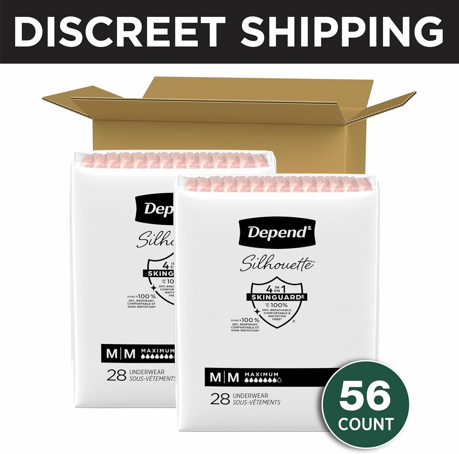 Depend Silhouette Women’s Incontinence Underwear Maximum Absorbency Medium 56 Ct