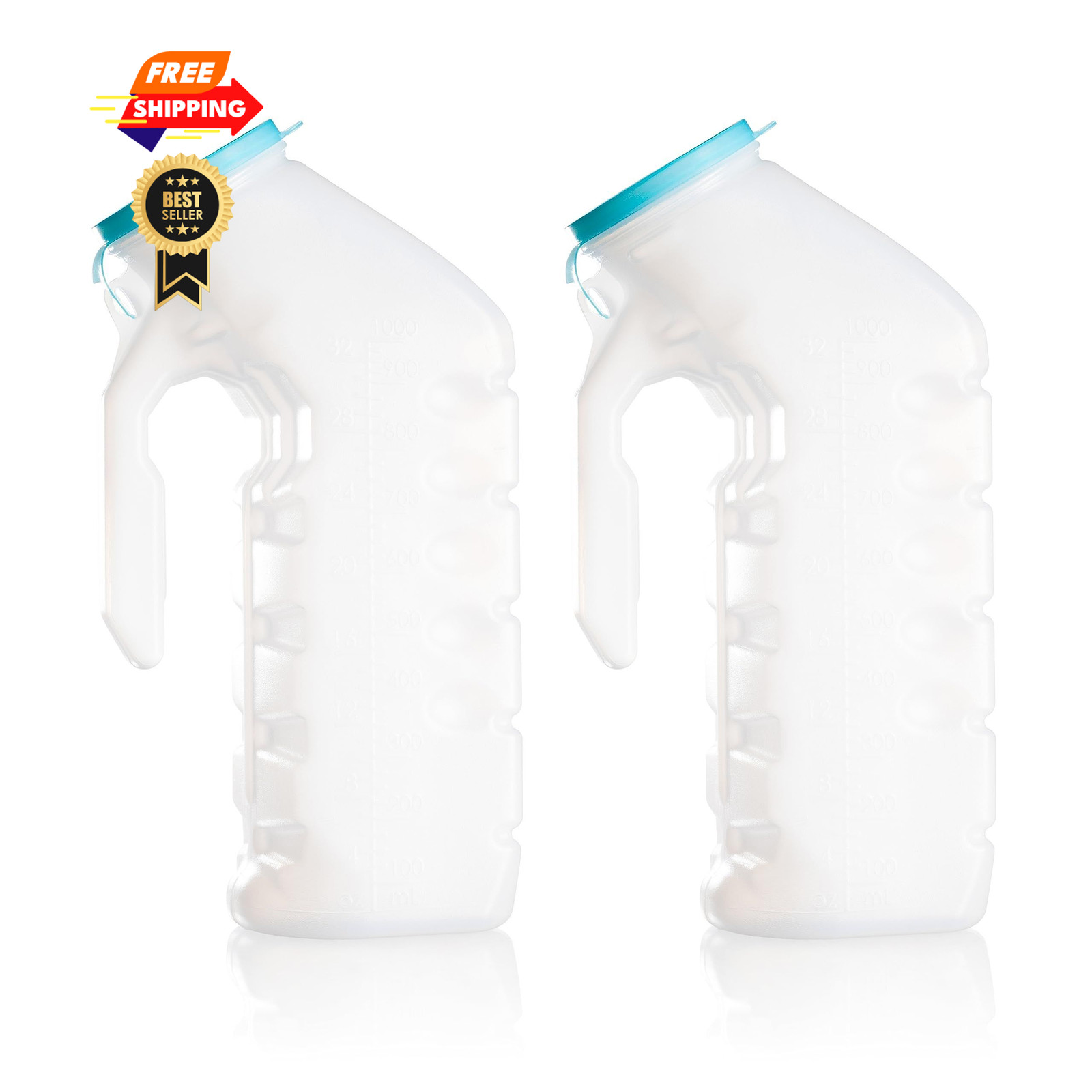 Urinals for Men with Translucent Lid – 32 Oz. Bottle – 2 2 packs, White