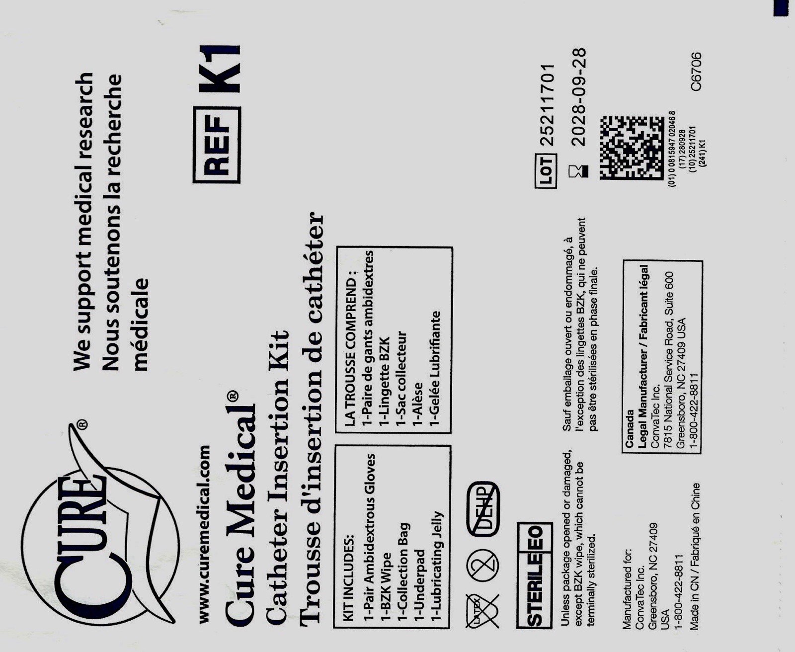 Cure medical Straight Cath Kits. Poly-lined pad, Lubricant, and More! Lot of 20!