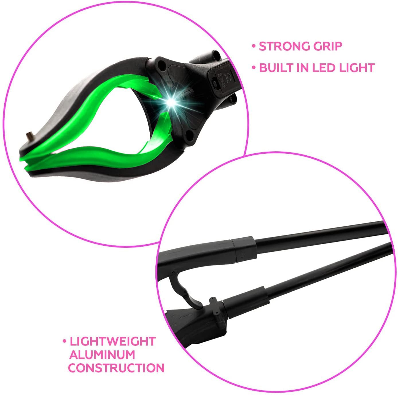 Grabber Tool 19″ Aluminum Magnetic Claw with Light, Lightweight Foldable Reac…