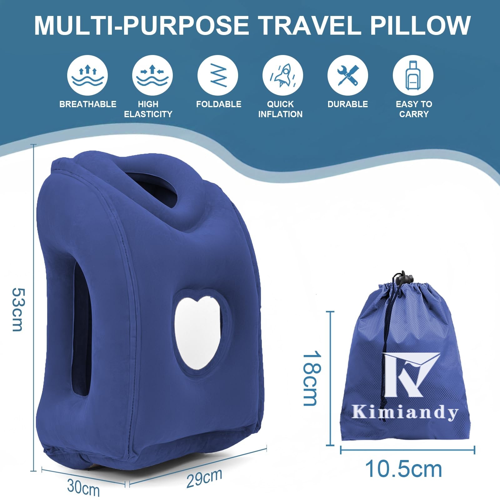 Kimiandy Upgraded Inflatable Travel Air 21 x 12.6 x inches, Dark Blue