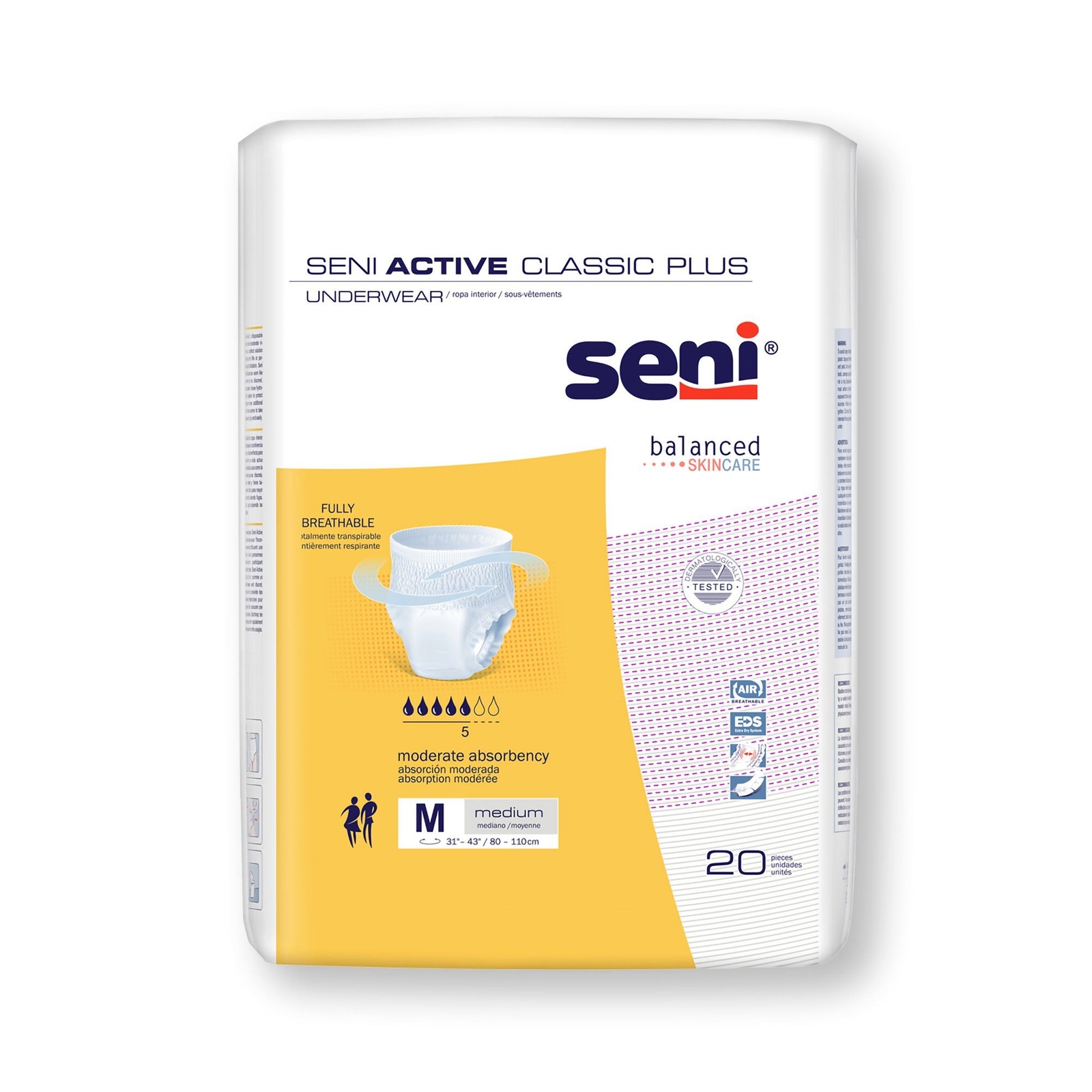 Seni Active Classic Plus Moderate Absorbent Underwear, Medium (CS/80)
